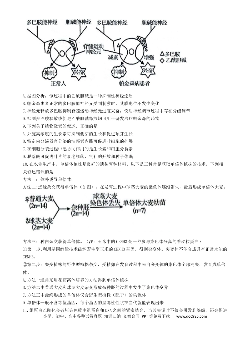 安徽省县中联盟2024-2025学年高三上学期9月开学联考生物试题(2).docx