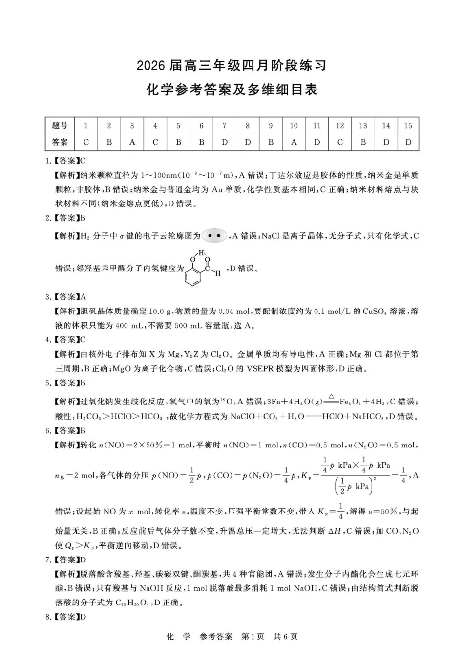 八省T8联考2026届高三年级四月阶段练习 化学答案(1).pdf