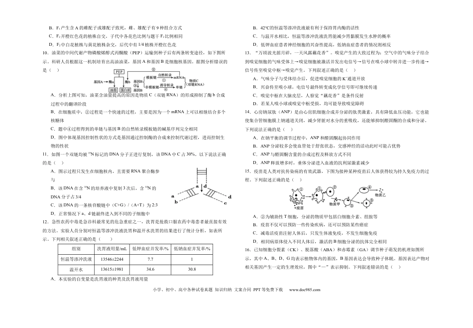 甘肃省白银市第八中学2024-2025学年高三上学期1月月考生物+答案(3).docx