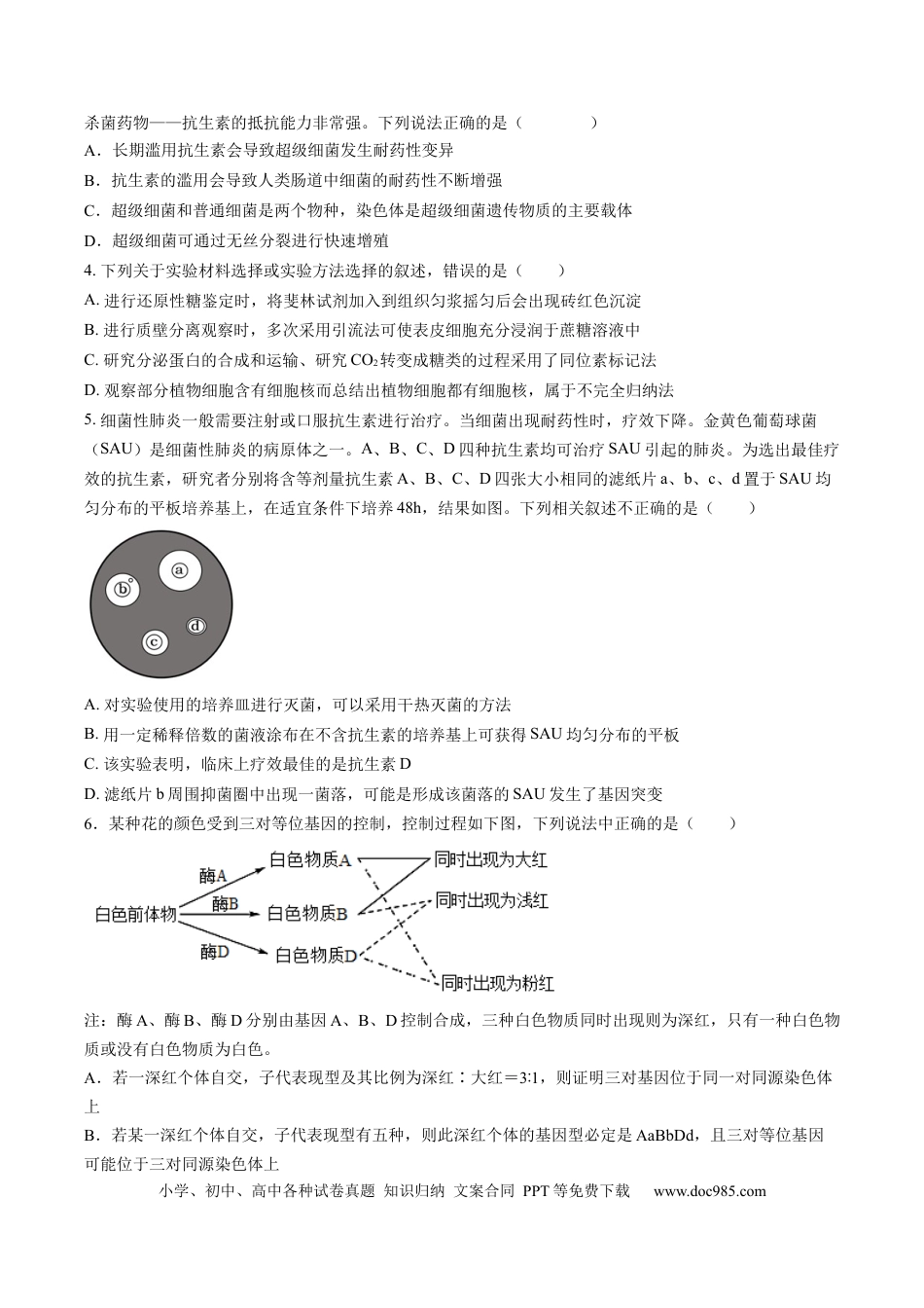 甘肃省西北师范大学附属中学2025届高三上学期一模诊断考试生物+答案(3).docx