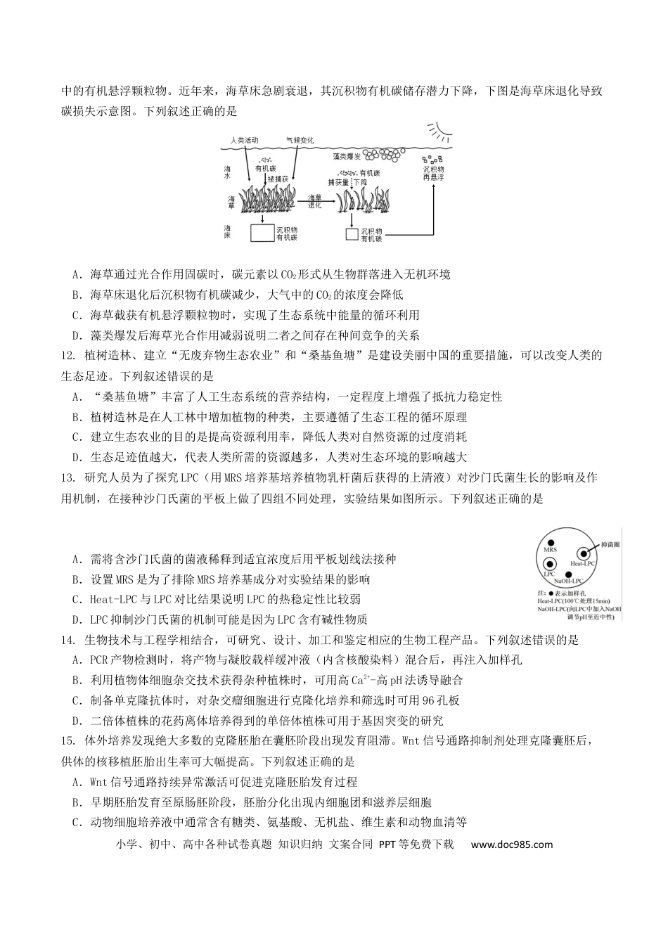 高三数学 模拟题   江苏省南京市七校联合体2025-2026学年高三上学期12月联合考试生物试卷（含答案）.docx