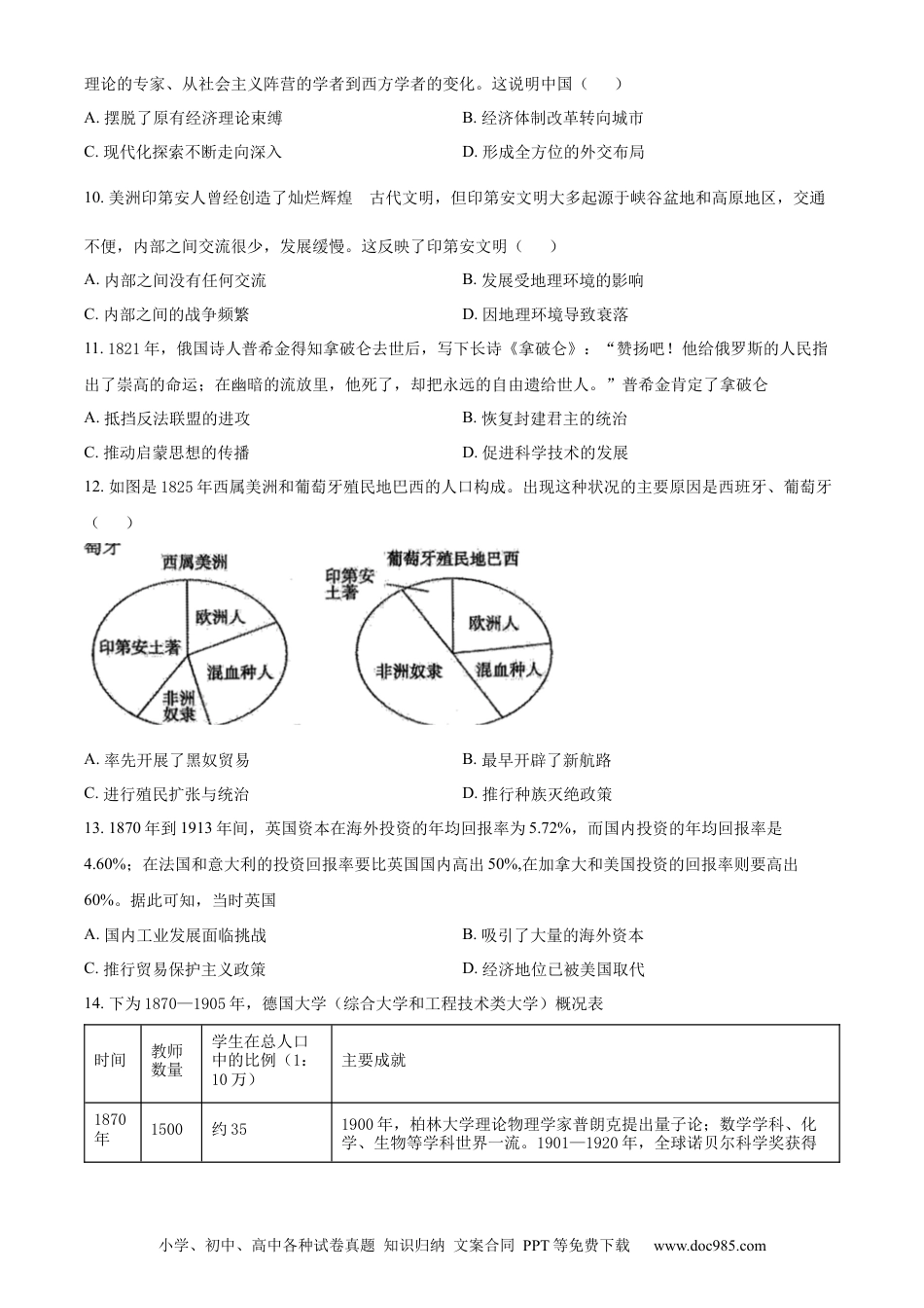 高三数学 模拟题   精品解析：山东省泰安市2023-2024学年高二下学期期末考试历史试题（原卷版）.docx