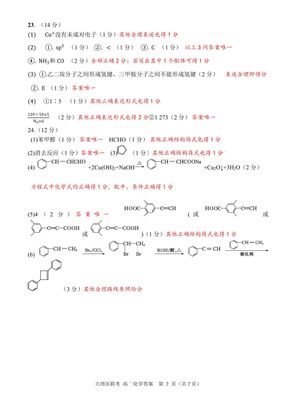 广东大湾区2024年第二学期高二化学参考答案.pdf