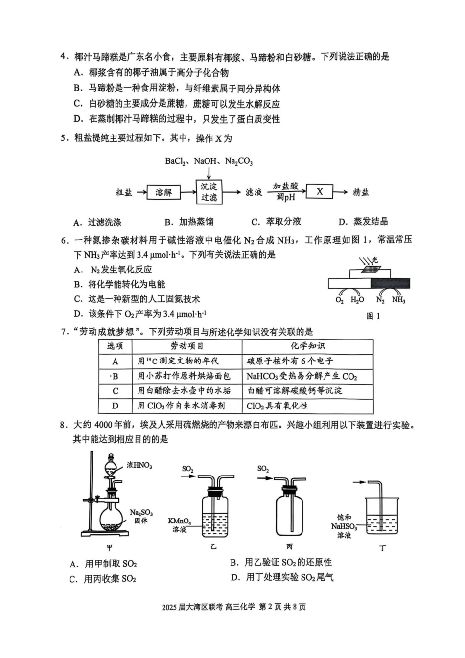 广东省大湾区2025届普通高中毕业年级联合模拟考试（二）化学（含答案）(1).pdf