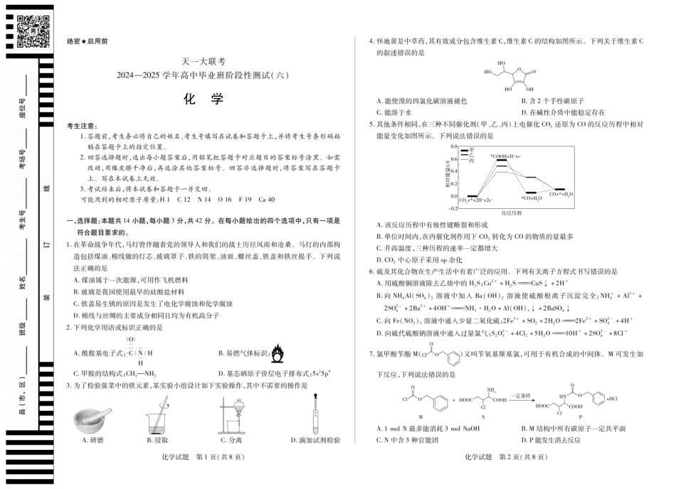 河南省天一大联考2024-2025学年高中毕业班阶段性测试（六）化学(1).pdf