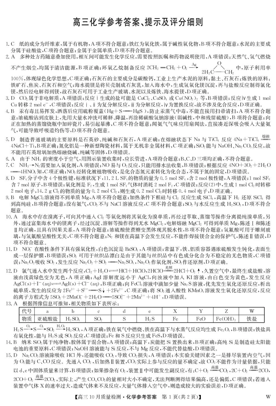 黑龙江九师联盟2026届高三上学期10月月考化学答案(1).pdf