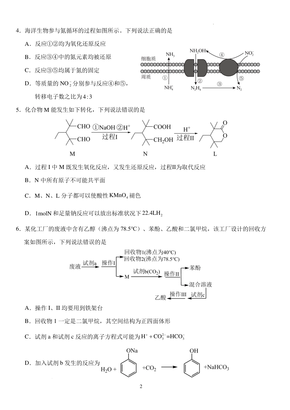 湖北荆州沙市中学2025届（新）高三上学期7月月考化学试题+答案(1).pdf