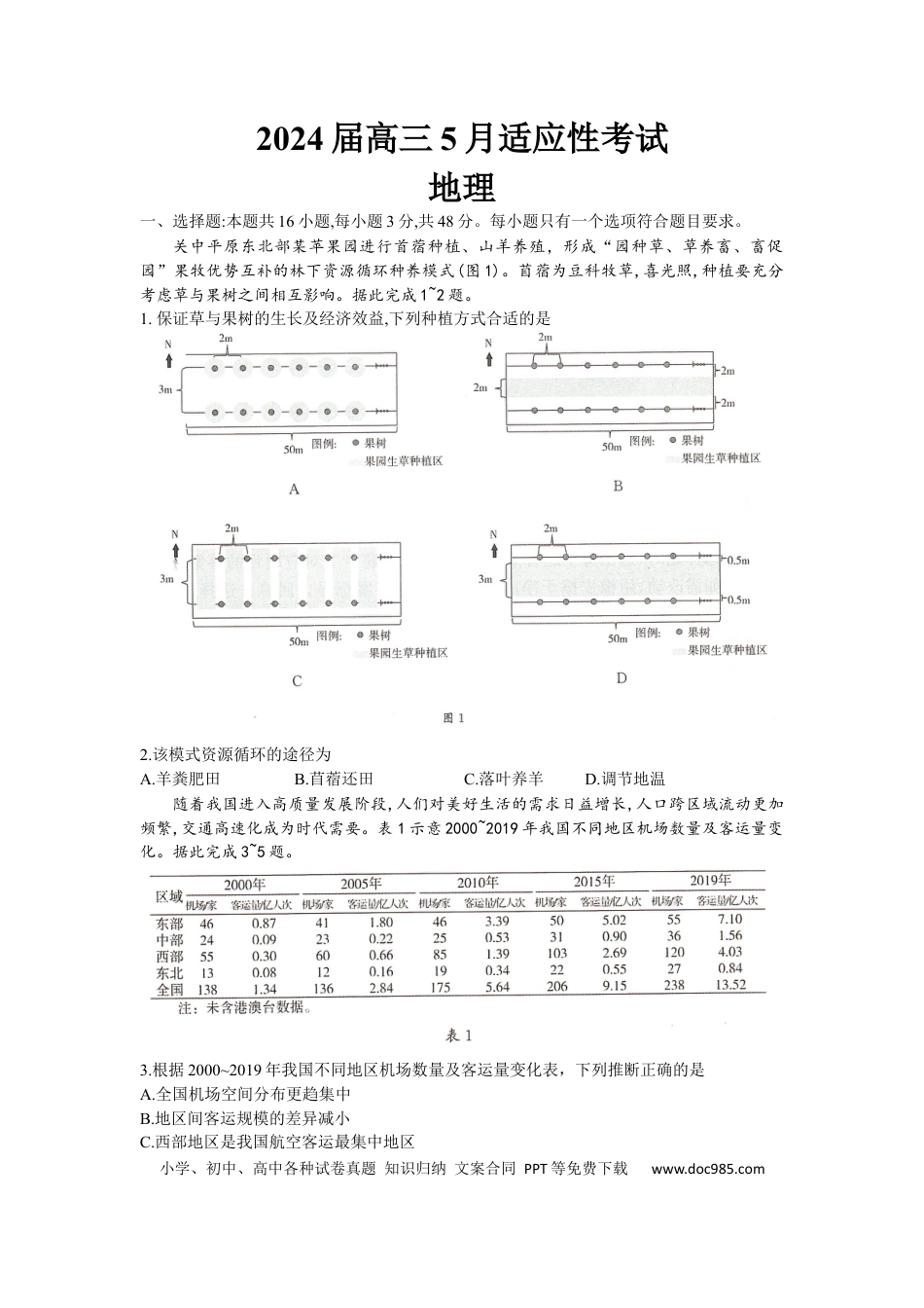 湖南名校联盟2024届高三全真模拟（5月）适应性考试地理试题Word版.docx