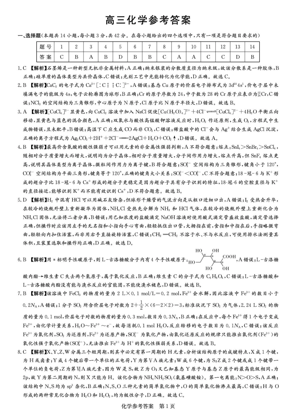 湖南长郡二十校联盟2026届高三下学期考前自测化学答案(1).pdf