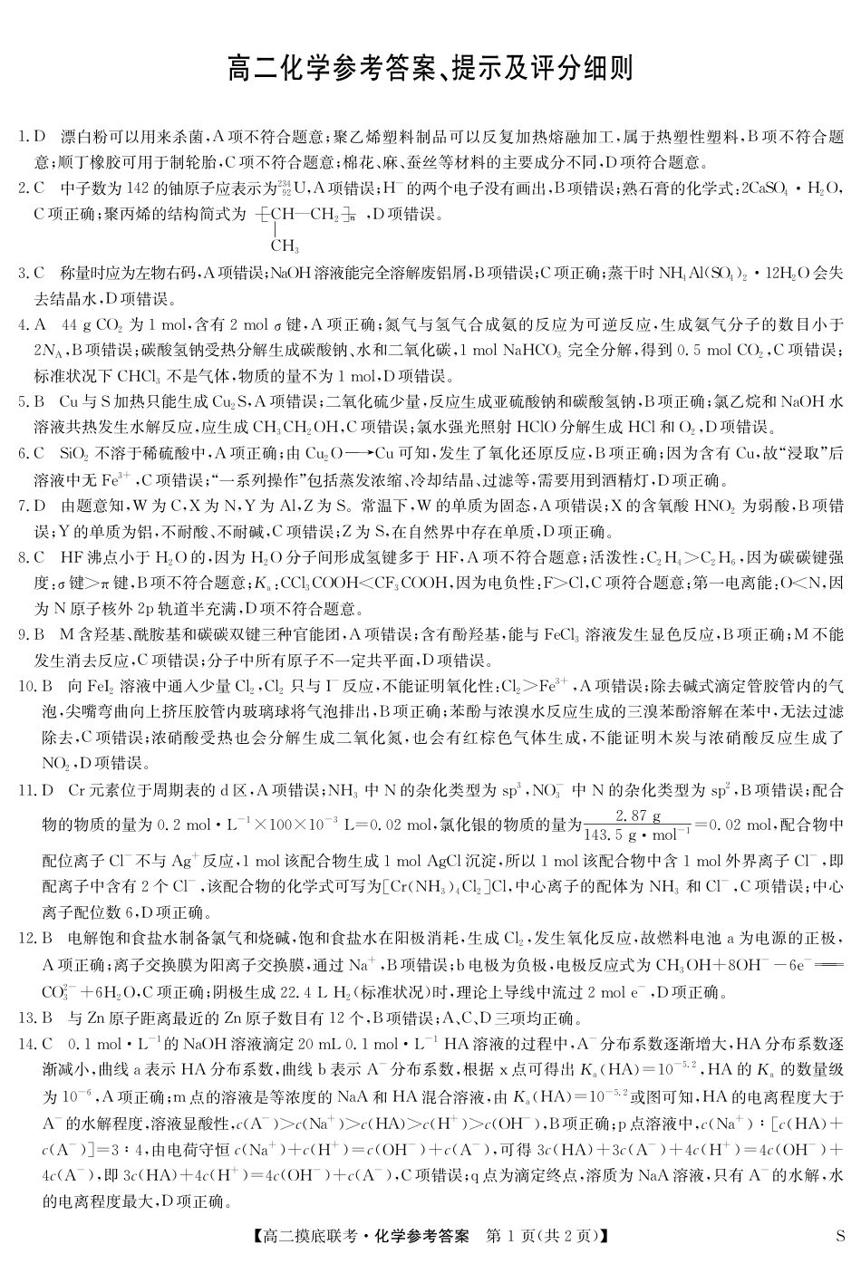 化学答案-摸底联考（S）(1).pdf