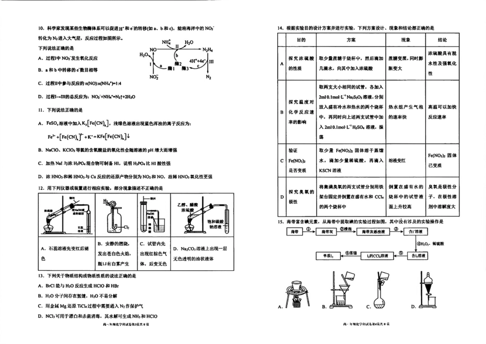 化学试卷-辽宁省实验中学2026届高三上学期期中考试(1).pdf