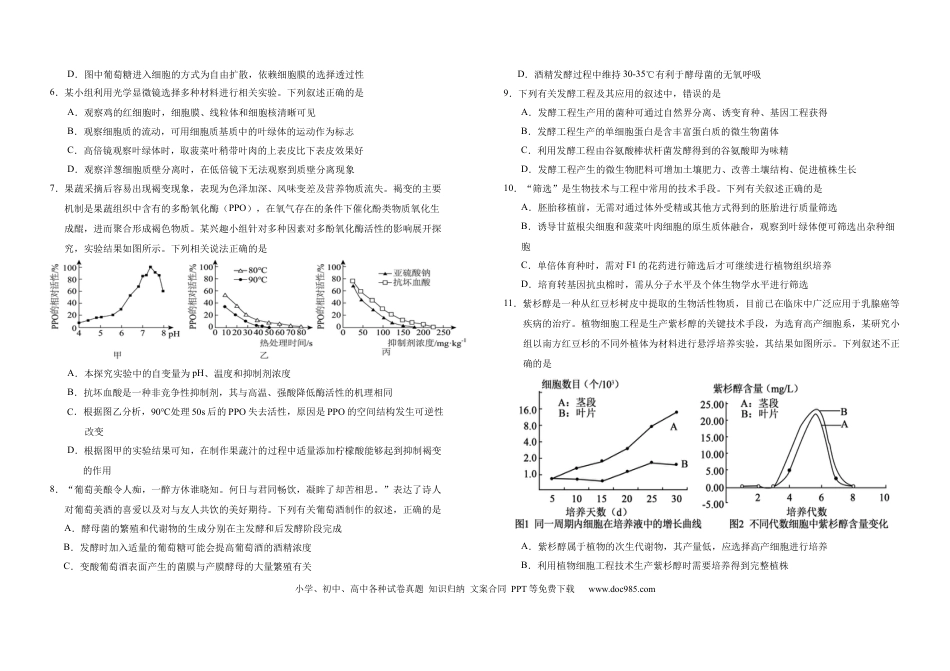 吉林省普通高中G8教考联盟2024-2025学年高二下学期7月期末考试生物试题（含答案）(3).docx