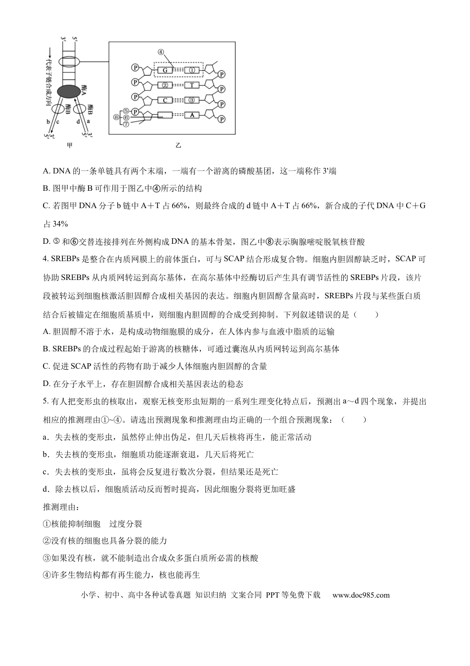 精品解析：山西省山西大学附属中学校2025-2026学年高三上学期8月月考生物试题（原卷版）.docx