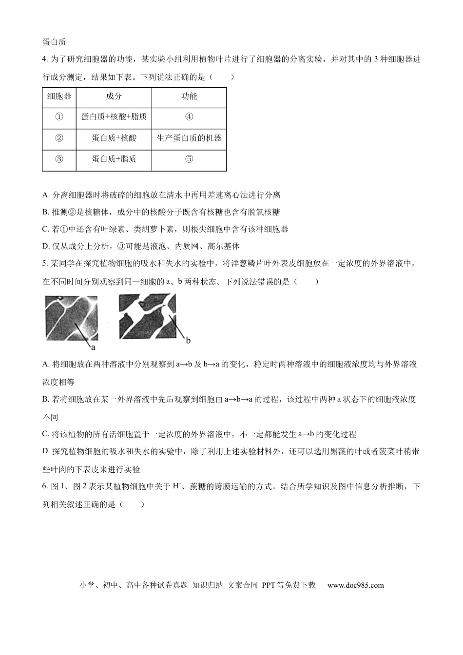 精品解析：四川省成都市蓉城名校2024-2025学年高三上学期入学考试生物试题（原卷版）(1).docx