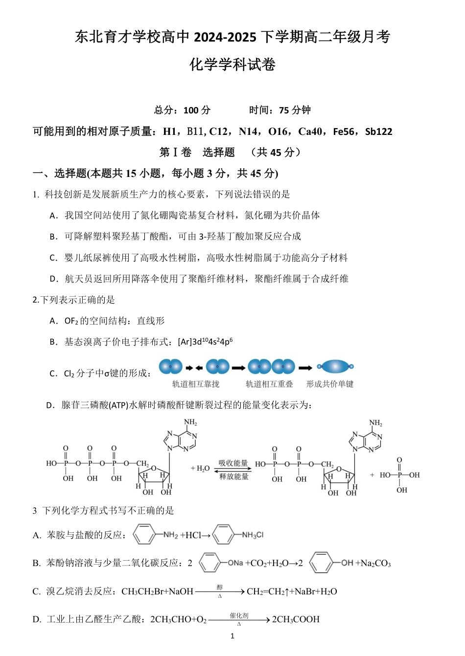 辽宁省沈阳市东北育才学校2024-2025学年高二下学期第二次月考试题 化学 PDF版含答案(1).pdf