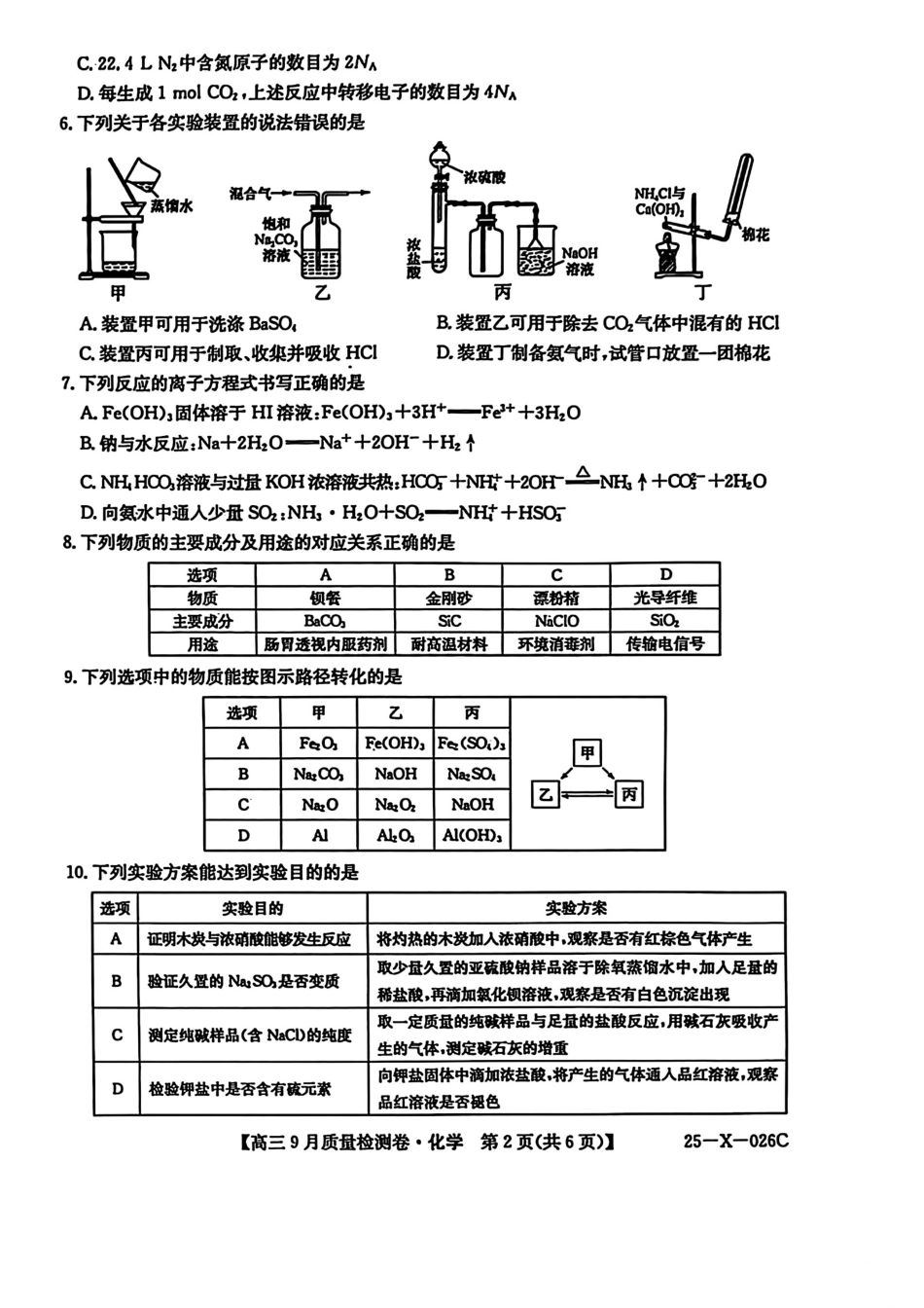 三晋卓越联盟·山西省2024-2025学年度高三9月质量检测卷(25-X-26C)化学试题(1).pdf