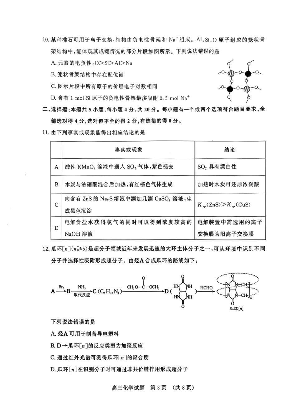 山东省济南市2024-2025学年高三上学期1月期末考试+化学试题 (1)(1).pdf