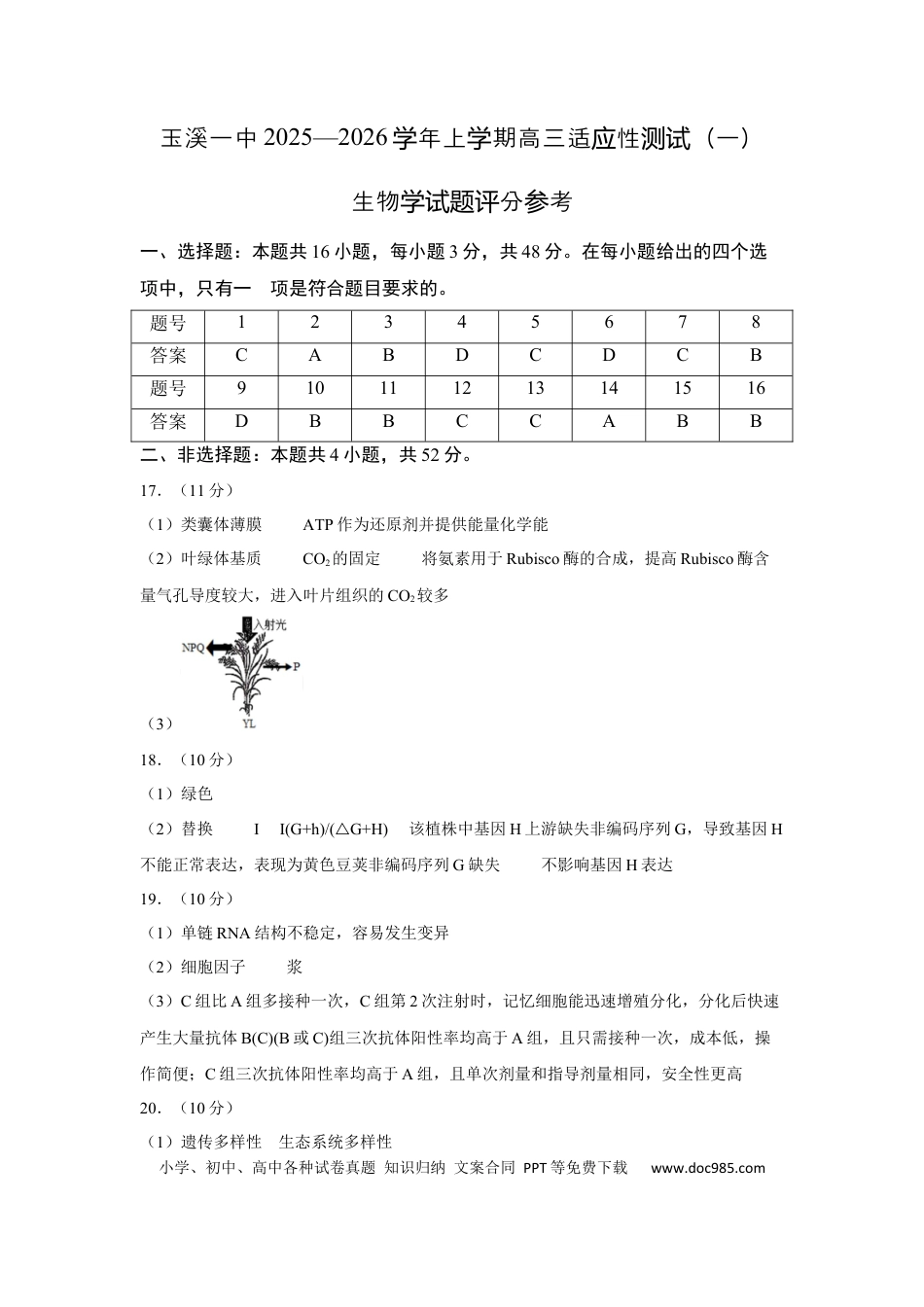 生物学试题评分参考.docx