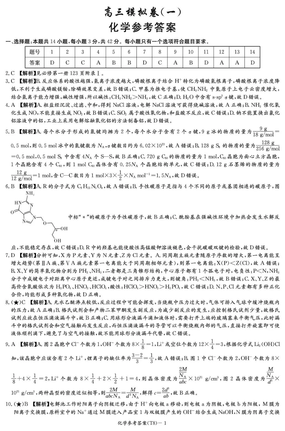 师大附中2026届高三月考试卷（八）化学答案(1).pdf