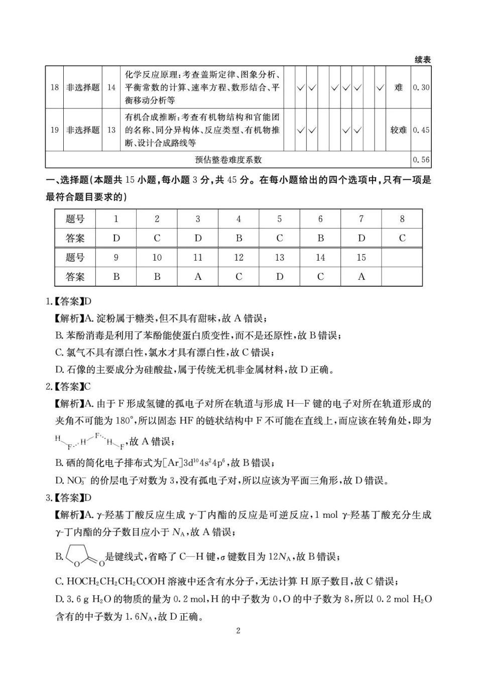 四川省2025一2026学年高三一轮复习阶段性测评化学答案(1).pdf