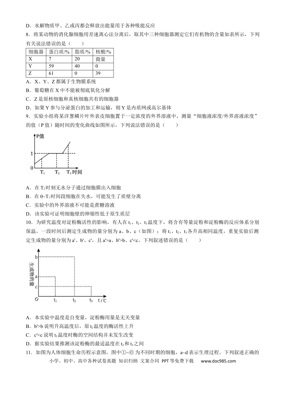 四川省成都列五中学2024-2025学年高三上学期入学摸底测试生物试题 Word版含答案(1).docx