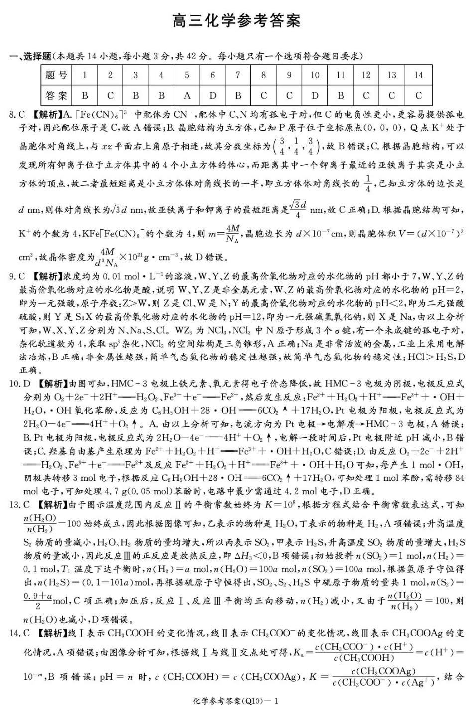 长沙市一中2026届高三月考试卷（十）化学答案(1).pdf